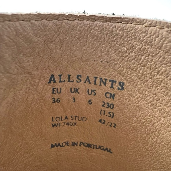 Allsaints Lola Studded Apron Toe Loafers Women's Size 6 Black Leather Gold Stud - Picture 12 of 14